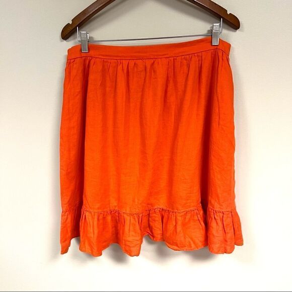 J Crew linen orange ruffled wrap skirt  size 14 - Picture 6 of 7